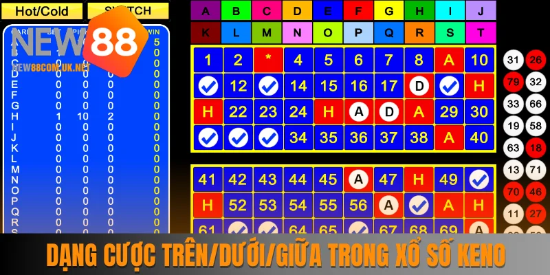 Dạng cược trên/dưới/giữa trong xổ số Keno