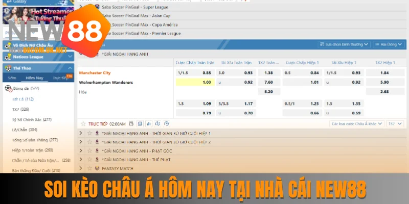 Soi kèo châu Á hôm nay tại nhà cái New88